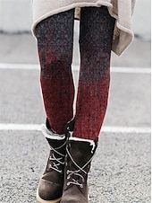 baratos Arte &amp; Design Impressão-Mulheres Leggings Férias Vintage Moda Comprimento total Cintura Alta Gráfico Abstrato Estampado Térmico / Quente Macio Respirável Com Stretch Ao ar livre Férias Rua Vinho Preto Azul Laranja Primavera