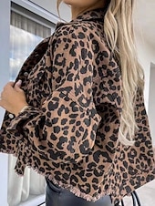 billige Skjorte jakker-Dame Uformell jakke Bekvem Pustende Knapper Trykt mønster Fritid Leopard Feriereise Gate Avslappet Dagligdagstøy Enkeltkneppet Kort Høy krage Normal Langermet Yttertøy Leopard Sommer Vår