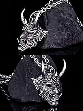 billige Halloween-tilbehør-Herrehalloween-demonmaske-anhengskjede - gotisk samurai-spøkelseslegering med stangsmykker til fest, cosplay og streetwear