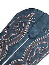 levne Cowboy &amp; Western Boots-Dámské modré kovbojské boty ve westernovém stylu s propracovanou výšivkou, špičatou špičkou a nízkým podpatkem pro country koncerty a rodeo styl