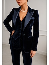 cheap Women&#039;s Suits-Women&#039;s 3 Pieces Suits Formal Wedding Guest Velvet Elegant Simple Long Sleeve Floor Length Peak Lapel Single Breasted