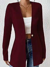 abordables Blazers y Trajes-Mujer chaqueta Cómodo Botones Moda Plano Noche Fin de semana Botonadura Simple Regular Escote en Pico Ajuste regular Manga Larga Ropa de calle Negro Blanco Vino Otoño