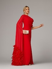olcso KÉK-Fazonú esti ruha elegáns ruha formális őszi lágy  ecsetvonós vonalú ujjatlan cseppnyakú sifon tollal redőkkel sliccel