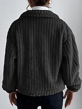 billige genserjakker-Dame Vinterfrakk Fleece-jakke Hold Varm Bekvem Lomme Knapper Mote عادي Ut på byen Helg Enkeltkneppet Normal Aftæpning Normal Langermet Yttertøy Svart Brun Mørkegrå Vinter