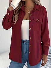 economico Top Semplici da Donna-Per donna Camicia Blusa con texture Blusa Semplice Moderno Casual Manica Lunga Colletto a Camicia Top Regolari Quotidiano Uscire Tasca Bottoni Nero Vino Cachi Autunno