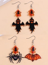 billige Halloween-tilbehør-Halloween-øredobber til dame – øredobber i akryl med gresskar, spøkelse, flaggermus og edderkopp til fest, cosplay og festlige kostymesmykker.