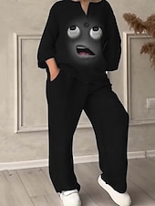 Жен. Активный Мода Комплекты брюк Длинный рукав V-образный вырез Графика С принтом Отпуск Повседневные Праздники Черный Желтый Розовый Лето Стандартный Недорогие Женские блузки-костюмы-Жен. Активный Мода Комплекты брюк Длинный рукав V-образный вырез Графика С принтом Отпуск Повседневные Праздники Черный Желтый Розовый Лето Стандартный