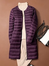 abordables Doudounes-Femmes Doudoune Manteau Chaud Confortable Fermeture éclair Avec Poches Mode Uni Tenue quotidienne Sortir Décontracté Quotidien Week-end Fermeture éclair Long Col Rond Coupe régulière manche longue