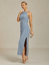 levne Party šaty-Dámské Maxi šaty Plášťové šaty Elegantní Večírek koktejl Pevná barva Bez rukávů Tričkový Dusty modrá Léto