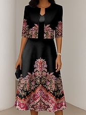 preiswerte Boho Kleid-Damen Kleid-Set A Linie Kleid Sommerkleid Elegant Lässig Ombre Grafik Druck Midikleid Halbarm V Ausschnitt Formell Urlaub Gelb Rote Blau Frühling Herbst Normale Passform