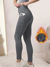 halpa Fleece-vuoratut legginsit-Naisten fleecevuoratut leggingsit Housut Leggingsit Katutyyli Vapaa-aika Täyspitkä Luonnollinen Tavallinen Joustava vyötärö Pehmeä Loma Päivittäin Bile purppura Tumma harmaa Musta Tumma