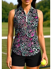 billiga Kvinnors skjorta-Dam Paisley Multifärgad Bohem Toppar Sporttröja Vandringspolotröja Tennisskjorta Ärmlös Dragkedja UPF50+ UV-resistent Hög Elasisitet Fuktabsorberande Andningsfunktion Tennis Golf Pickleball Nedvikt