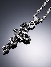 economico Accessori di Halloween-Collana con ciondolo a forma di spada e serpente in acciaio al titanio per Halloween da uomo – gioielli con catena a croce in stile punk gotico per feste in maschera, cosplay e moda quotidiana