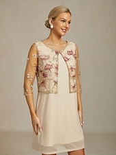 preiswerte Damen-Oberteile-Damen Schultertücher Spitzentops Blumen Elegant Dreiviertelarm Rundhalsausschnitt Champagner Sommer