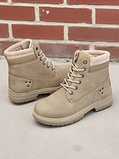 baratos Botas de combate-Botas femininas clássicas com cadarço – botas de trabalho duráveis estilo combate para outono, inverno e roupas casuais ao ar livre