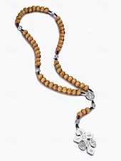 abordables Joyas para hombres-Rosario de madera para hombre con medalla de San Benito y crucifijo: cuentas de oración católicas para el culto religioso, la reflexión espiritual y la devoción diaria.
