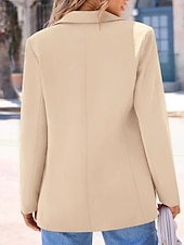 cheap Blazers &amp; Suits-Women's Blazer Comfortable Breathable Pocket Fashion OL Style Plain Outdoor Casual Daily Single Breasted Regular Lapel Regular Fit Long Sleeve Outerwear Black White Khaki Spring Fall