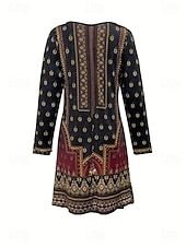 ieftine Rochie boho-Pentru femei Rochii Midi Rochie din Tricot Rochie casual Rochie A line Rochie de vară Boemia Epocă Fit regulat Floral Grafic Manșon Lung În V Negru Primăvară Toamnă Iarnă