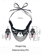 abordables Accesorios de Halloween-Conjunto de collar y pendientes de araña y calavera de Halloween para mujer: diseño de red de encaje negro con gema roja, perfecto para fiestas y disfraces de Halloween.