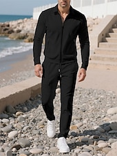 preiswerte Lässige Jacken-Herren Leichte Jacke Freizeitjacke Set Urlaub Täglich Atmungsaktiv Tasche 2 teilig Frühling Herbst Einfach Mode Klassisch Revers Regulär Schwarz Weiß Königliches Blau Khaki Grau Jacken