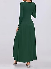 voordelige Witte jurk-Dames Maxi-jurk Trui-jurk A lijn jurk Casual Dagelijks Normale pasvorm Effen Lange mouw Strakke ronde hals Zwart Blozend Roze Rood Bruin Lente Herfst Winter