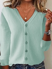 economico Cardigan e capispalla-Per donna Felpa Cardigan Moda Streetwear Quotidiano Tinta unica A Coste Scollo a V Lavorato a maglia Manica Lunga Top Regolari Maglia Ferie Uscire Weekend Nero Bianco Autunno Inverno