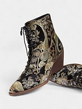  Bottines à lacets en jacquard vintage édouardien pour femmes - bottines à talons compensés à fleurs baroques pour fêtes rétro, mode d'automne des années 1900-1910 et costumes à thème