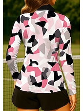 cheap Women's Shirt-Women's Geometric Tops Golf Polo Shirt Tennis Shirt Long Sleeve Print Quarter Zip Pullover UV Protection Elastic Breathable Tennis Golf Pickleball Stand Collar Zip Collar Shirt Sweatshirt Pink Blue