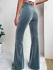 baratos Calças Flare Femininas-Mulheres Perna larga Calças de Veludo Calças Roupa de rua Casual Comprimento total Natural Tecido Cintura elástica Confortável Ao ar livre Férias Para Noite Vinho Pavão Azul Rosa claro cáqui Outono