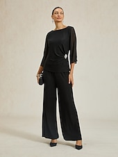 cheap Dressy Tops-Women&#039;s Dressy Tops Solid Color Elegant Vintage Daily 3/4 Length Sleeve Crew Neck Regular Tops Wedding Guest Evening Party Date Night Outfits Glitter Black Spring, Fall, Winter, Summer