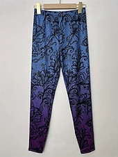 baratos -Mulheres Calças Leggings Leggings aconchegantes Roupa de rua Casual Comprimento total Cintura Alta Floral Cintura elástica Imprimir Respirabilidade Confortável Com Stretch Férias Rua Roupa Diária Azul
