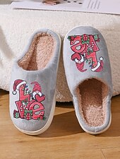 ieftine Flip-Flops de Damă-Papuci de Crăciun bej pentru femei, cu căptușeală plușată și imprimeu festiv cu dragoste – pantofi de iarnă confortabili pentru interior, pentru sărbători, acasă și cadouri
