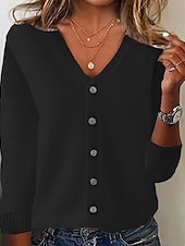 economico Cardigan e capispalla-Per donna Felpa Cardigan Moda Streetwear Quotidiano Tinta unica A Coste Scollo a V Lavorato a maglia Manica Lunga Top Regolari Maglia Ferie Uscire Weekend Nero Bianco Autunno Inverno