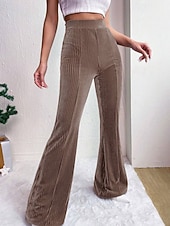 baratos Calças Flare Femininas-Mulheres Perna larga Calças de Veludo Calças Roupa de rua Casual Comprimento total Natural Tecido Cintura elástica Confortável Ao ar livre Férias Para Noite Vinho Pavão Azul Rosa claro cáqui Outono