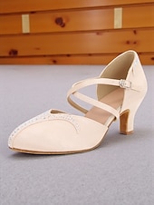 abordables Chaussures de danses latines-Chaussures de danse de salon en satin à brides croisées pour femmes - Talons à strass style Gatsby des années 1920 pour performances professionnelles latines et fêtes vintage