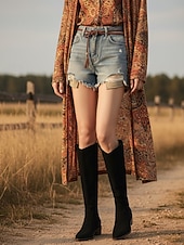 abordables Cowboy et bottes occidentales-Bottes hautes en daim pour femmes, design ample à mollet large, chaussures de style bohème urbain décontracté pour femmes, chaussures de mode streetwear confortables au quotidien