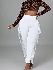 halpa Naisten kapeat housut-Naisten Housut Sukkahousut Mukavat leggingsit Katutyyli Vapaa-aika Täyspitkä Luonnollinen Tavallinen Tupsu Joustava vyötärö Mukava Pyhäpäivä Arki-asut Viikonloppu purppura Musta Valkoinen Armeijan