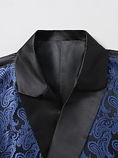 お買い得  メンズベスト-男性用 ベスト チョッキ ジレ バケーション パーティー ビジネス ファッション カジュアル 春 秋 ポケット ボタン ポリエステル 快適 ペーズリー シングルブレスト 一つボタン ピークドラペル レギュラー ロイヤルブルー ベスト