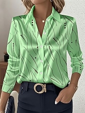billige Dressy topper-Dame Skjorte Arbeidsskjorter Grafisk Geometrisk Elegant Stilfull Fritid Langermet Skjortekrage Vanlige topper Arbeid Festkveldsklær Daglig Glimmer Hvit Rosa Blå Oransje Grønn Vår, Høst, Vinter, Sommer