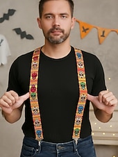 billige Halloween-tilbehør-Herre Halloween-skjelettbensholdere – svarte justerbare elastiske Y-ryggseler med kraftige metallklips, gotisk stil for voksne, kostymefester, cosplay og temaarrangementer