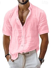 cheap Cotton Linen Shirt-Men&#039;s Shirt Linen Shirt Casual Shirt Button Up Shirt Cotton Shirt Plain Vacation Street Black White Pink Blue Short Sleeve Turndown Summer Clothing Apparel