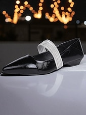 abordables Fête de la Vie Nocturne-Ballerines à bout pointu en cuir verni noir pour femmes - élégantes chaussures à enfiler avec bride en strass pour les soirées formelles et haut de gamme