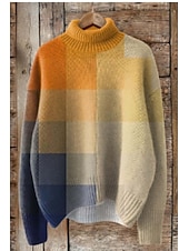 billiga Pullover &amp; Toppar-Dam Tröja Ledigt Mjukt Blommig Grafisk Rutig Ribbad Polokrage Stickat Långärmad Vanliga toppar Sticka Utomhus Dagligen Helgen Gul Fuchsia Höst Vinter