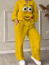 Жен. Активный Мода Комплекты брюк Длинный рукав V-образный вырез Графика С принтом Отпуск Повседневные Праздники Черный Желтый Розовый Лето Стандартный Недорогие Женские блузки-костюмы-Жен. Активный Мода Комплекты брюк Длинный рукав V-образный вырез Графика С принтом Отпуск Повседневные Праздники Черный Желтый Розовый Лето Стандартный