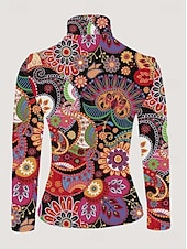 abordables T-shirt Boho-Femmes Tunique Fleuri Élégant Bohème ancien manche longue Col roulé Col haut Hauts Réguliers Sortir Noir Fuchsia Vert Automne Hiver