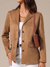 abordables vestes décontractées-Femmes Veste Décontractée Confortable Respirant Boutons ancien Occasionnel Uni Vacances Rue Occasionnel Tenue quotidienne Simple Boutonnage Régulier Col Rabattu Coupe régulière manche longue