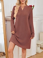 ieftine Rochie Artă și Design-Pentru femei Rochii Midi Rochie hanorac Rochie casual Modă Modern În aer liber Zilnic Sfârșit de săptămână Fit regulat Simplu Manșon Lung În V Negru Roz Îmbujorat Verde Militar Mov Primăvară Toamnă
