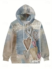 preiswerte Streifen- und geometrische Kapuzenpullover-Damen Kapuzenpullover Druck Grafik Geometrisch Warm Vintage Mode Langarm Mit Kapuze Normale Oberteile Straße Alltagskleidung Ferien Orange Leicht Blau Herbst Winter