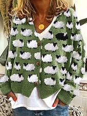 preiswerte 3D Strickjacke-Damen Mantel Freizeitjacke Warm Bequem Druck Mode Modern Lässig Blumen Ausgehen Wochenende Einreihig Regulär V Ausschnitt Normale Passform Langarm Oberbekleidung Weiß Himmelblau Grün Herbst Winter