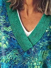 billige 3D Cardigan-Dame Genser Mote Fargeblokk Riflet V-hals Strikket Langermet Vanlige topper Strikke Ferie Ut på byen Helg Grønn Vinter